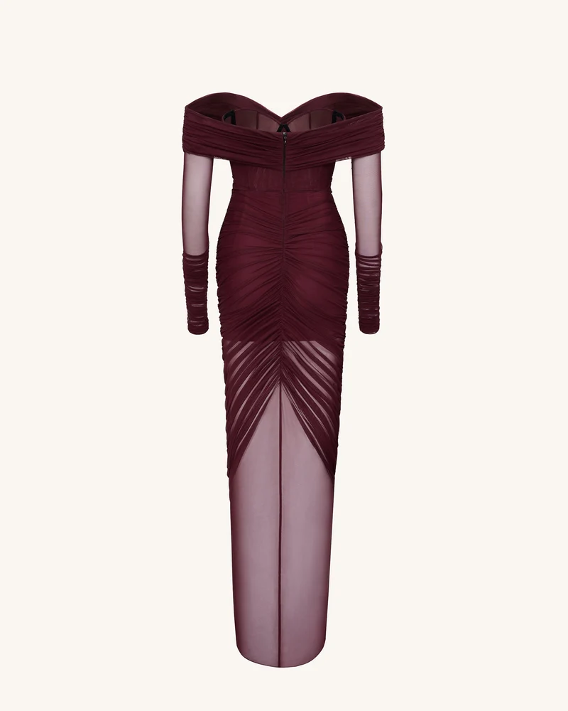 Emily Elegantes Off-Shoulder Rüschenkleid – Rot
