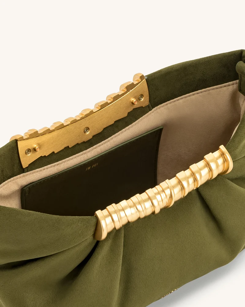 Leia Falten-Clutch - Dunkelolivgrün