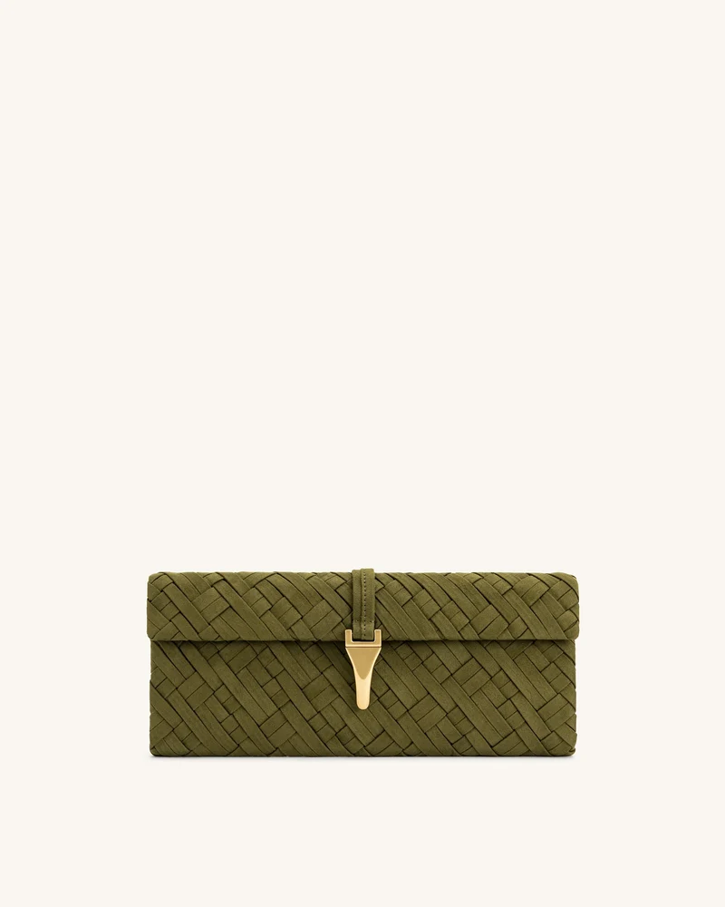 Zaria Geflochtene Clutch - Dunkelolivgrün