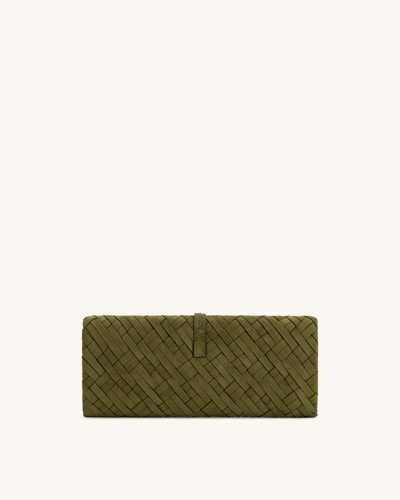 Zaria Geflochtene Clutch - Dunkelolivgrün