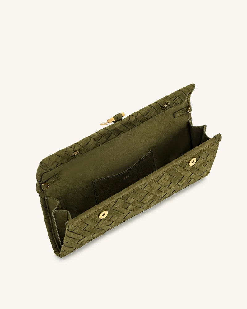 Zaria Geflochtene Clutch - Dunkelolivgrün
