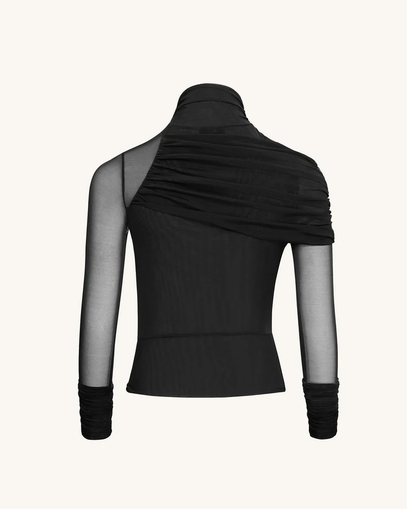 Ella Transparente Rüschen-Rollkragenbluse - Schwarz