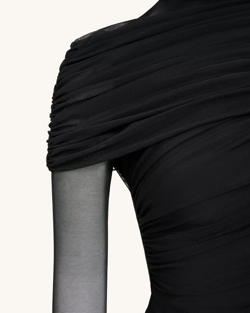Ella Transparente Rüschen-Rollkragenbluse - Schwarz