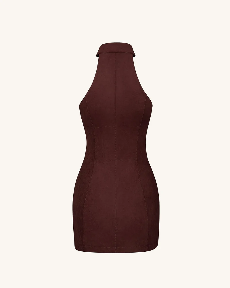Ruby Neckholder-Minikleid mit Reißverschluss - Kaffee-Rot