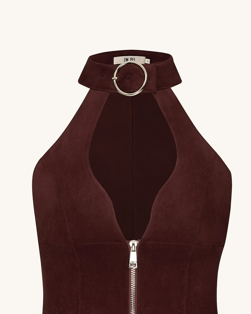 Ruby Neckholder-Minikleid mit Reißverschluss - Kaffee-Rot