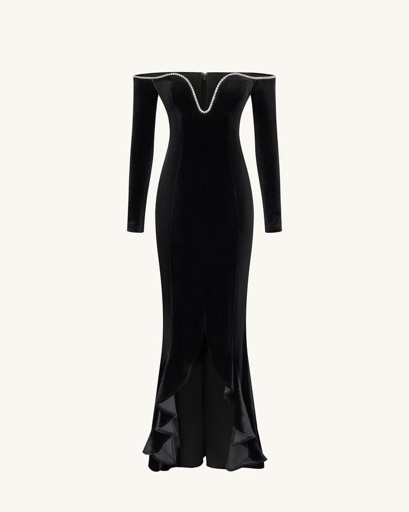 Allison Abendkleid mit schulterfreiem Schnitt - Schwarz