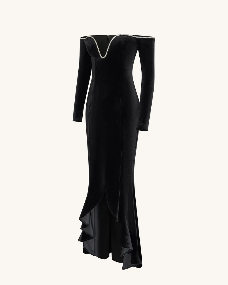 Allison Abendkleid mit schulterfreiem Schnitt - Schwarz