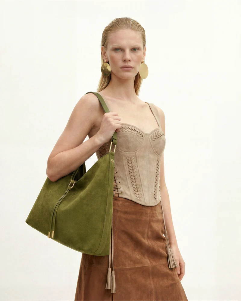 Aria Schultertasche aus Kunstwildleder - Dunkles Olivgrün