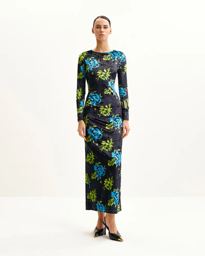 Zoe Lebendige Blumen Langarmkleid - Mehrfarbig