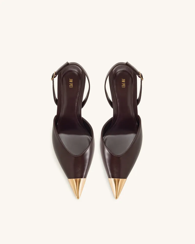 Savannah Slingback-Pumps mit goldener Spitze - Burgunderrot