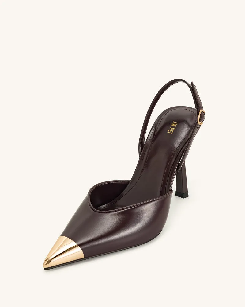 Savannah Slingback-Pumps mit goldener Spitze - Burgunderrot