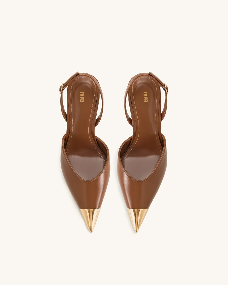 Savannah Slingback-Pumps mit goldener Spitze - Braun
