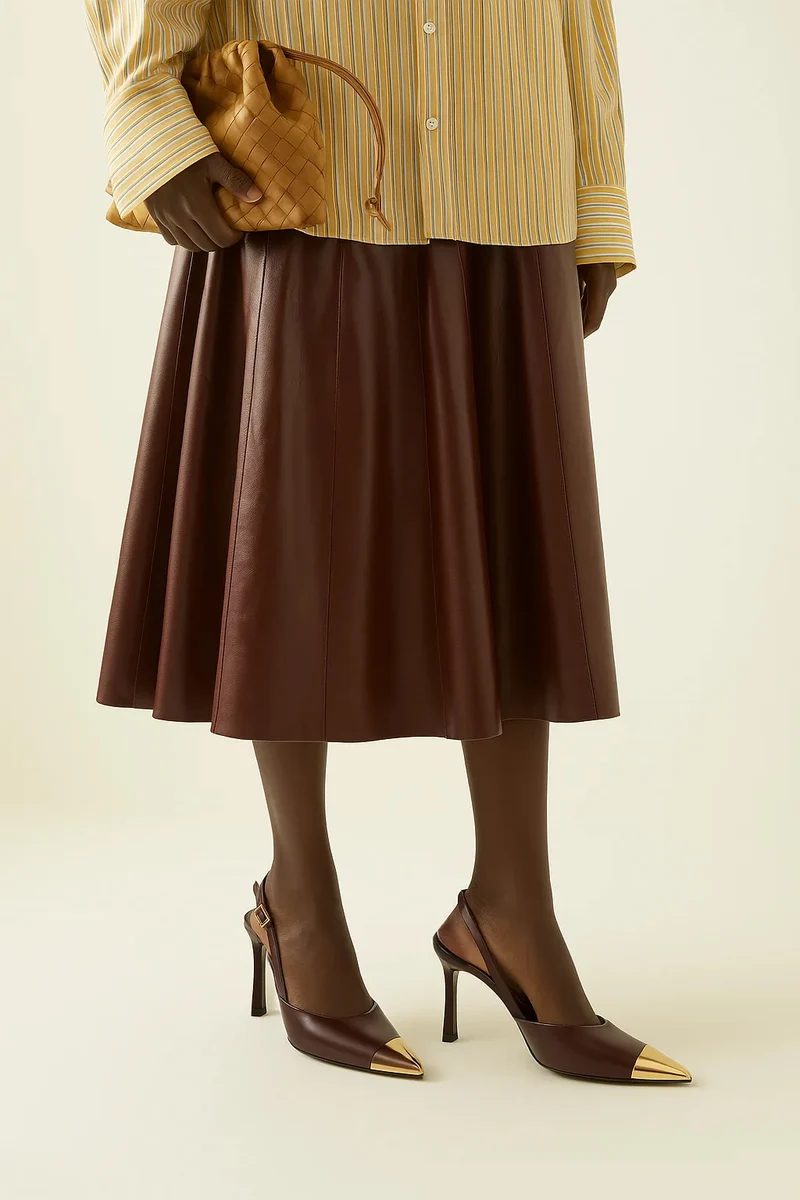 Savannah Slingback-Pumps mit goldener Spitze - Braun