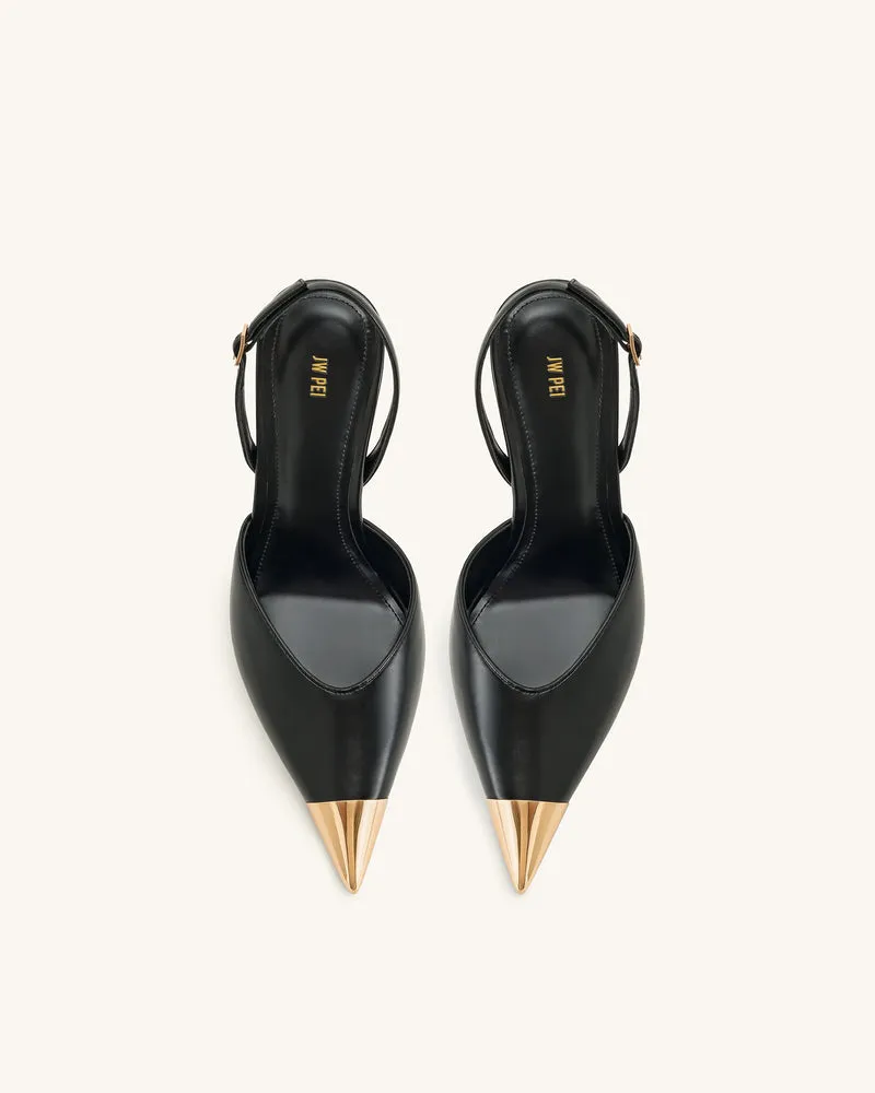 Savannah Slingback-Pumps mit goldener Spitze - Schwarz