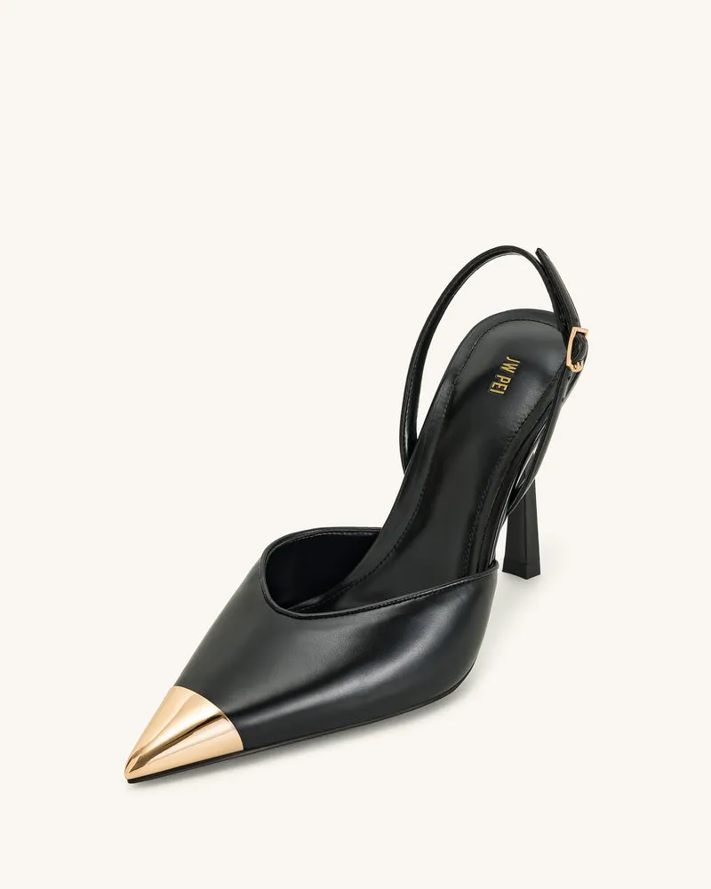 Savannah Slingback-Pumps mit goldener Spitze - Schwarz