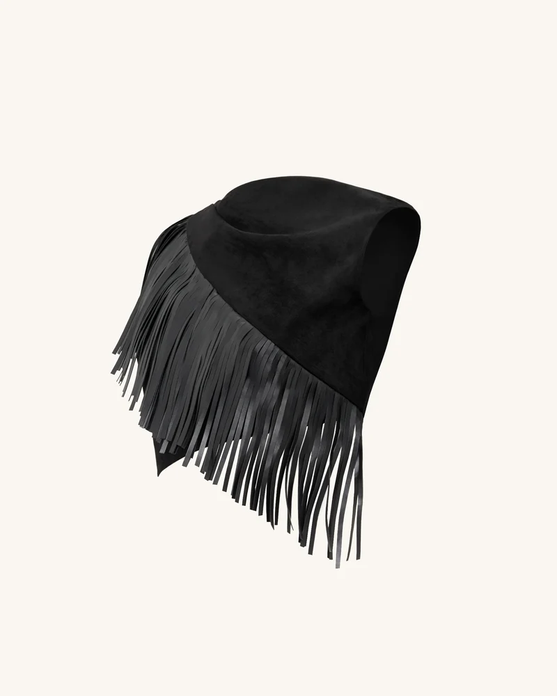 Ariana Asymmetrisches Fransen-Suede-Top - Schwarz