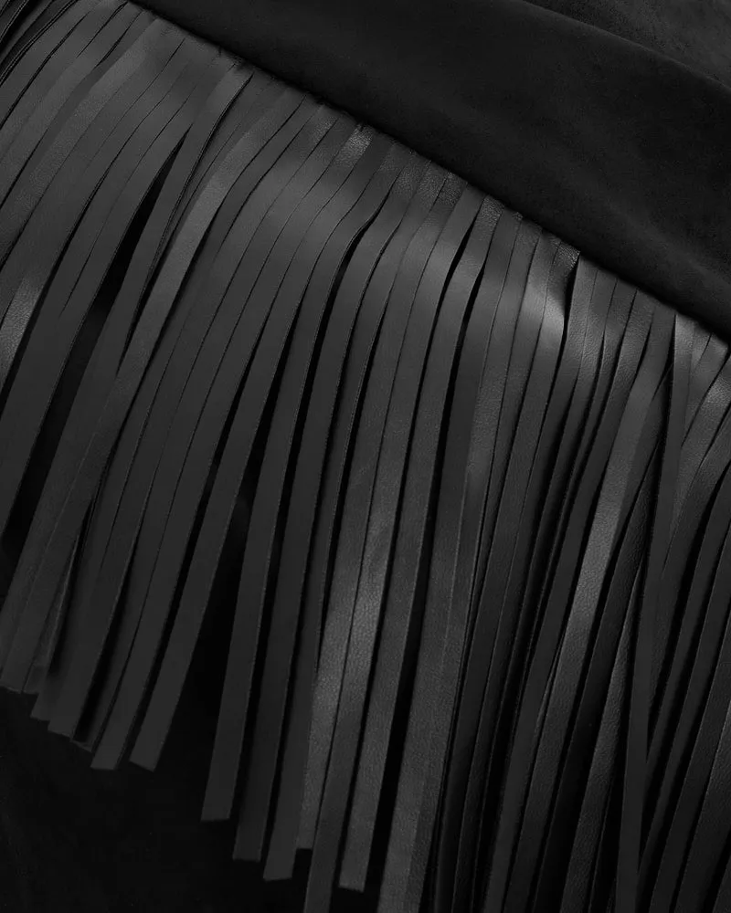 Ariana Asymmetrisches Fransen-Suede-Top - Schwarz