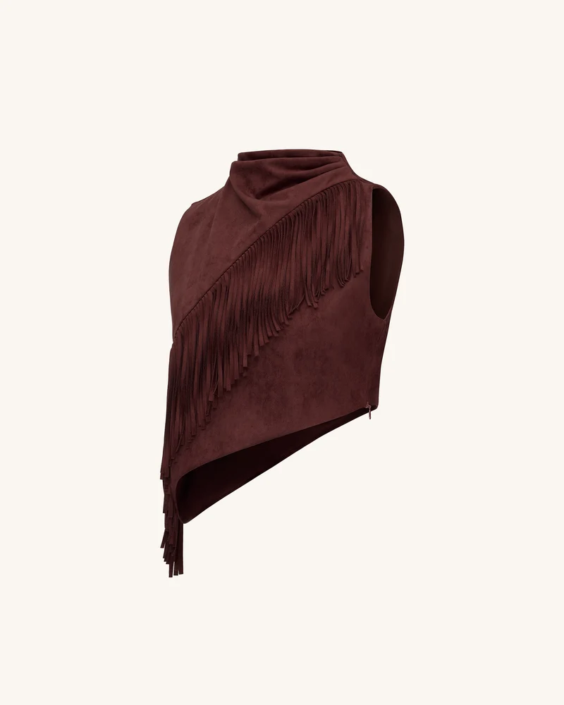Adeline Asymmetrisches Fransen-Suede-Top - Burgunderrot