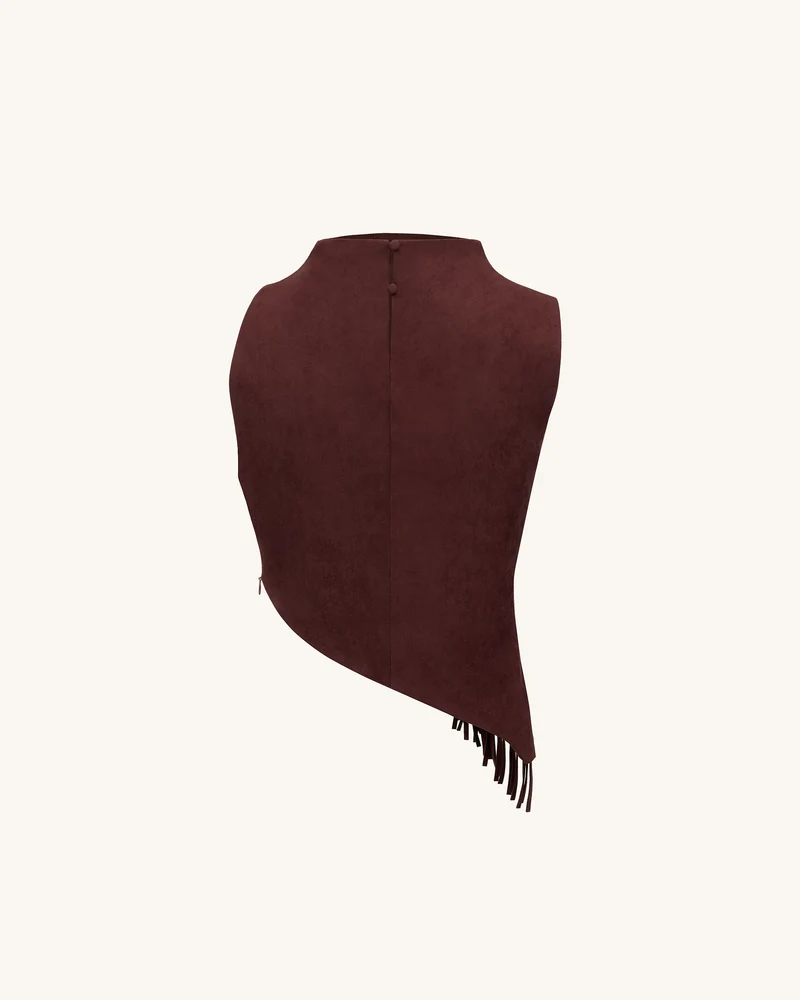Adeline Asymmetrisches Fransen-Suede-Top - Burgunderrot