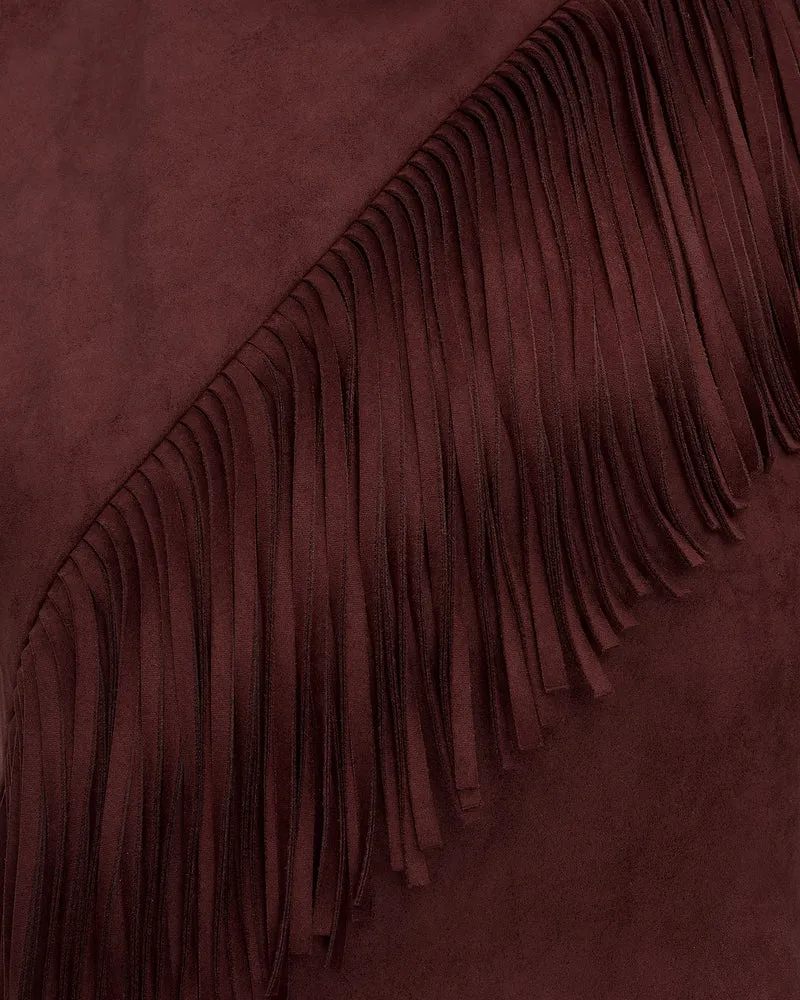 Adeline Asymmetrisches Fransen-Suede-Top - Burgunderrot