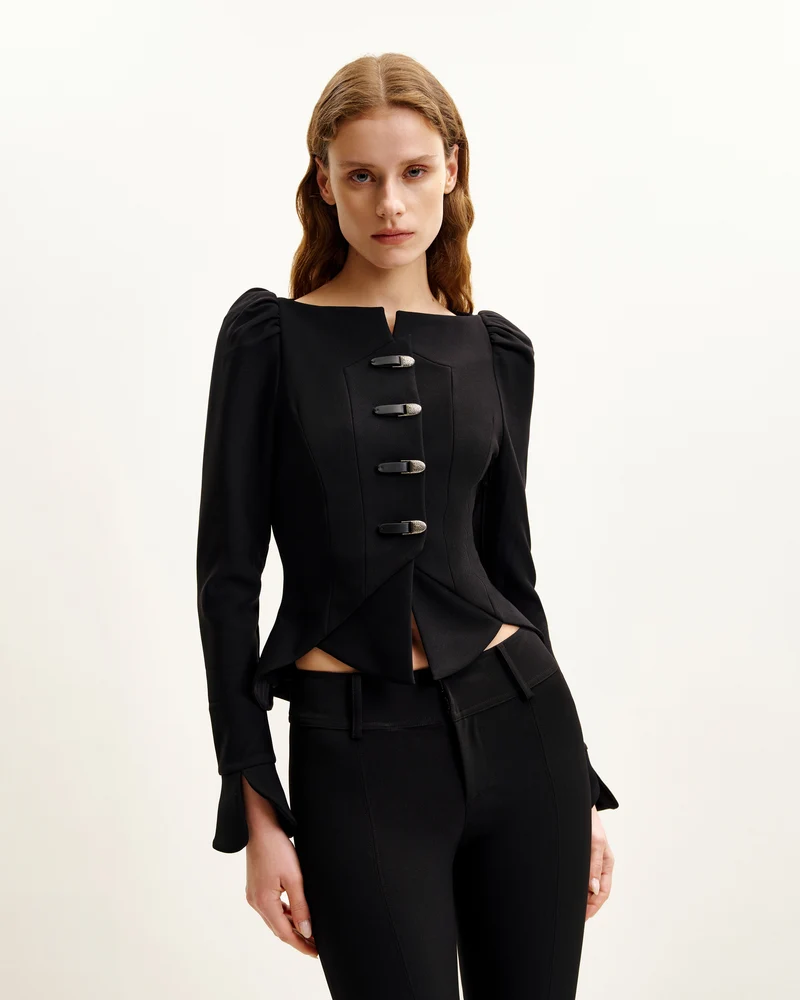 Olivia Blazer mit Puff-Schultern - Schwarz