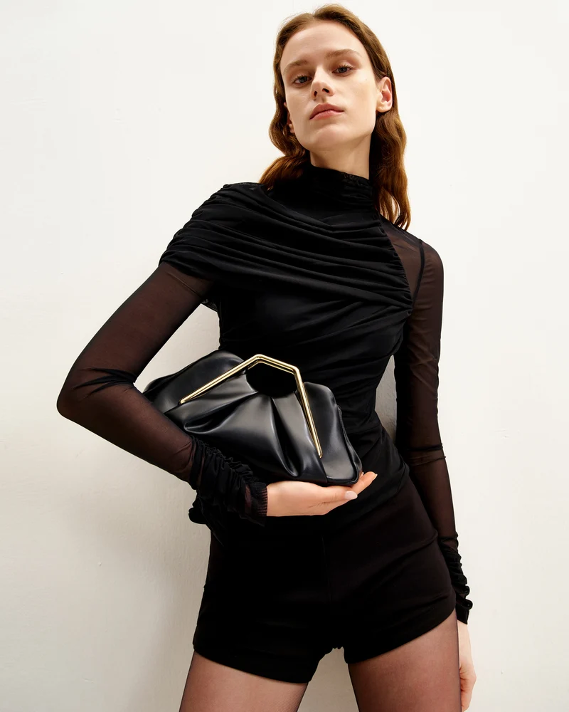 Lila Metallrahmen Clutch - Schwarz