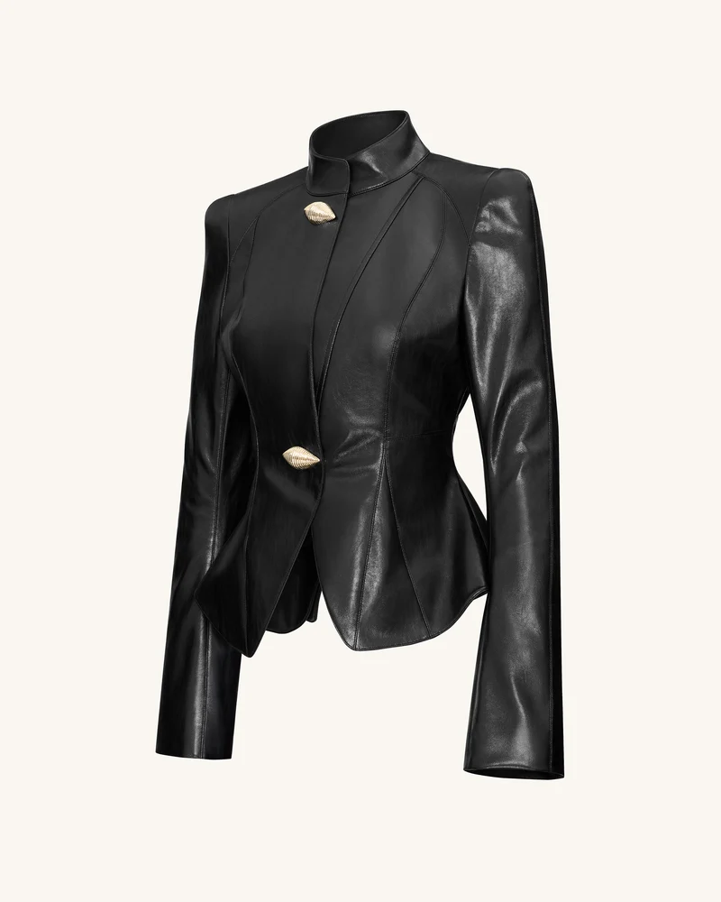 Herbst Metallic Muschel PU Jacke - Schwarz