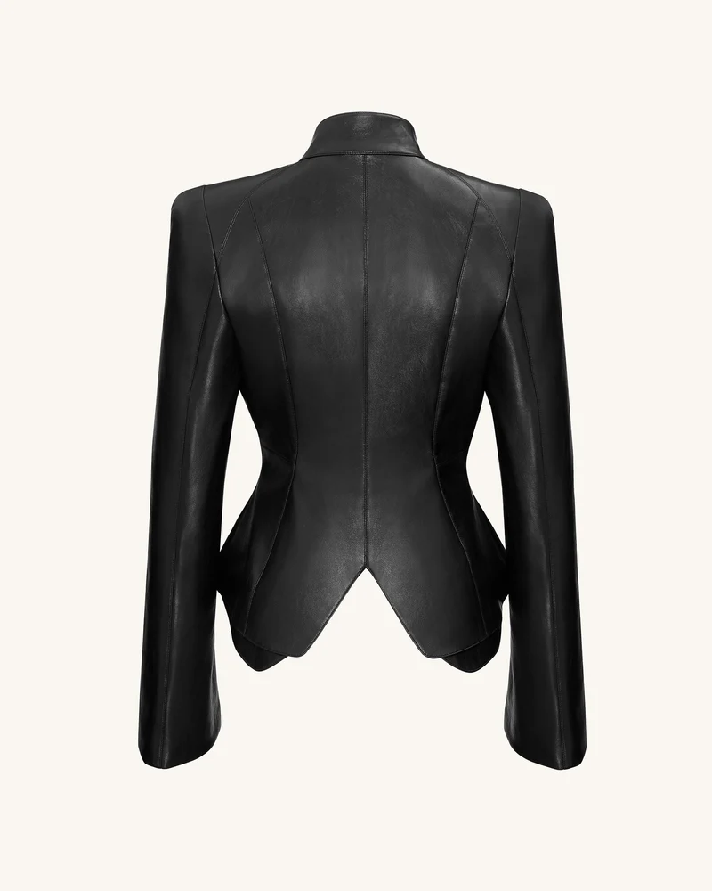 Herbst Metallic Muschel PU Jacke - Schwarz