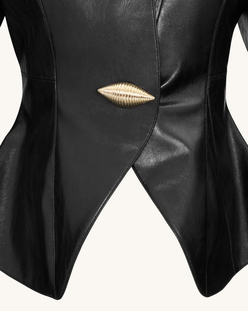 Herbst Metallic Muschel PU Jacke - Schwarz