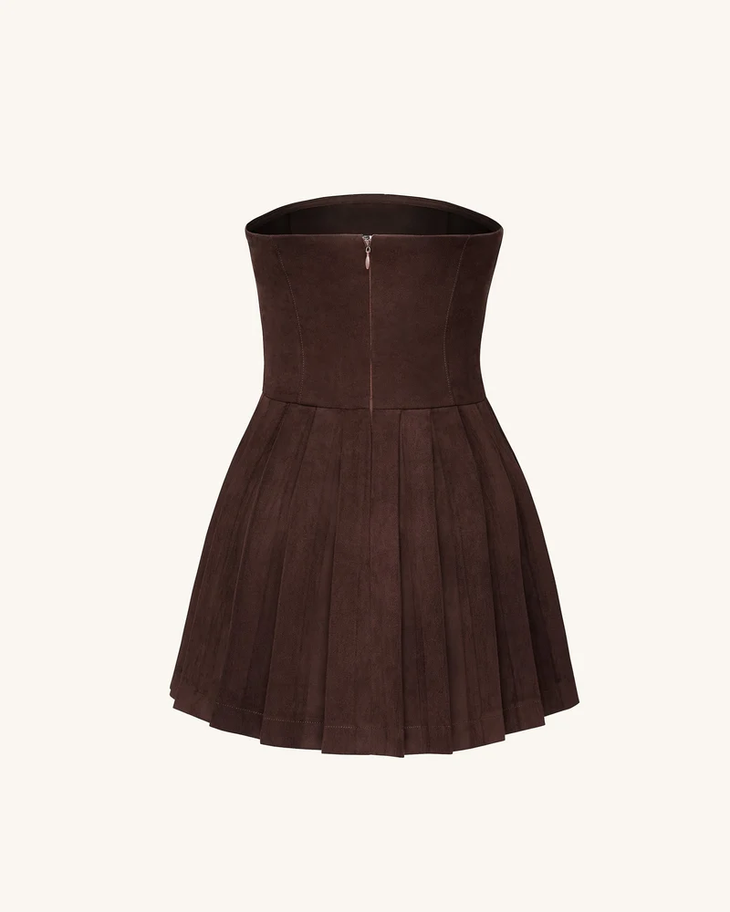 Ellie Plissiertes Samtkleid - Schokoladenbraun