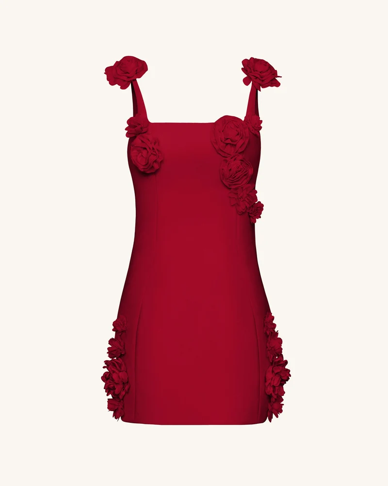 Elaina Mini-Kleid mit Rosetten-Applikation – Rot