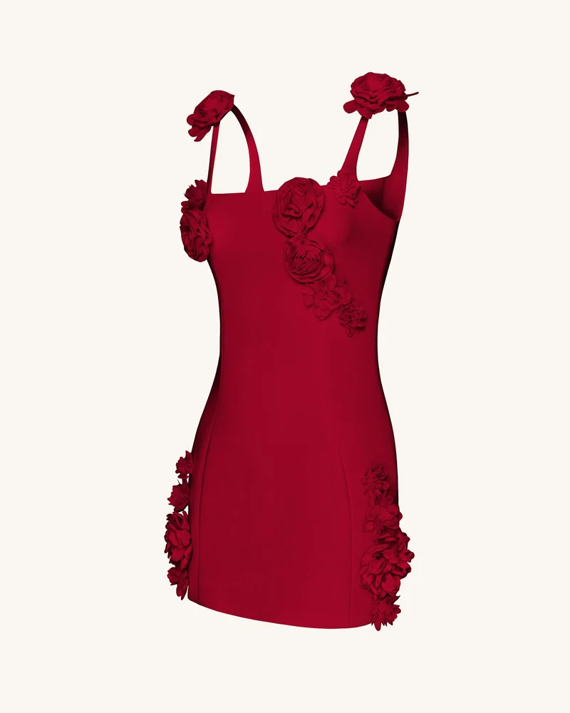 Elaina Mini-Kleid mit Rosetten-Applikation – Rot