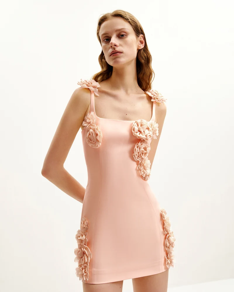 Elaina Mini-Kleid mit Rosetten-Applikation – Apricot