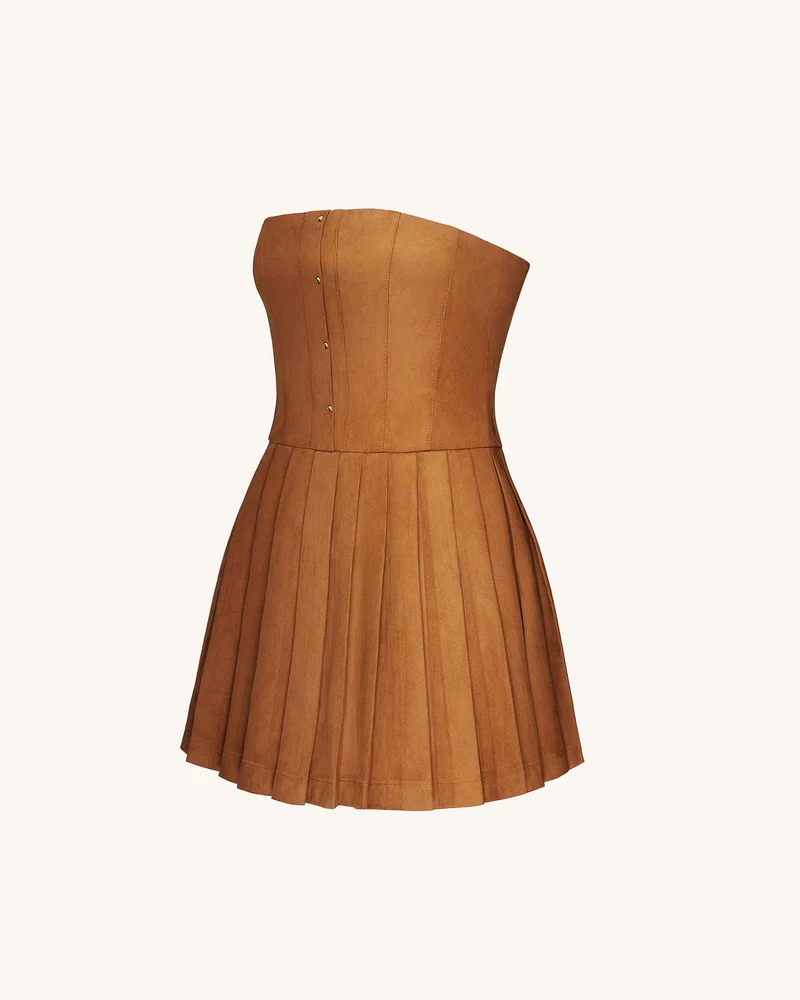 Ellie Plissiertes Samtkleid - Karamell