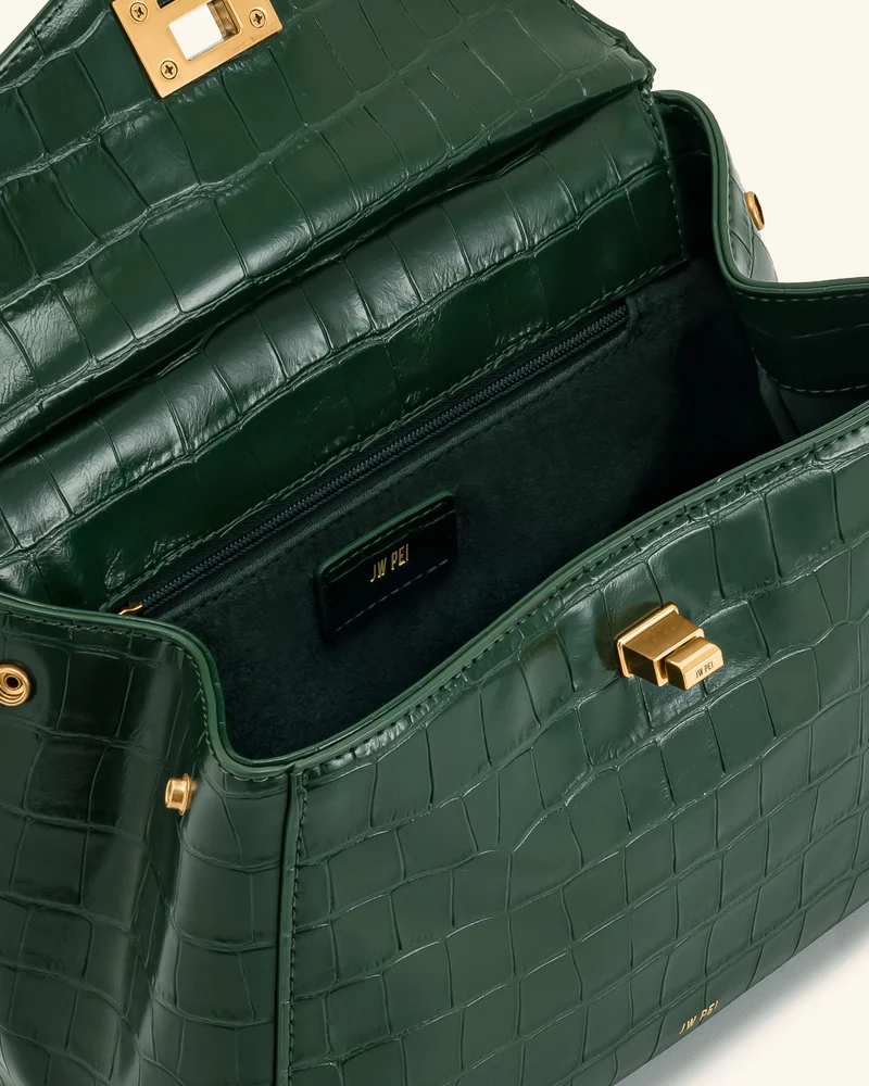 Lucia Klassische Top-Handtasche - Grünes Krokodil-Prägung
