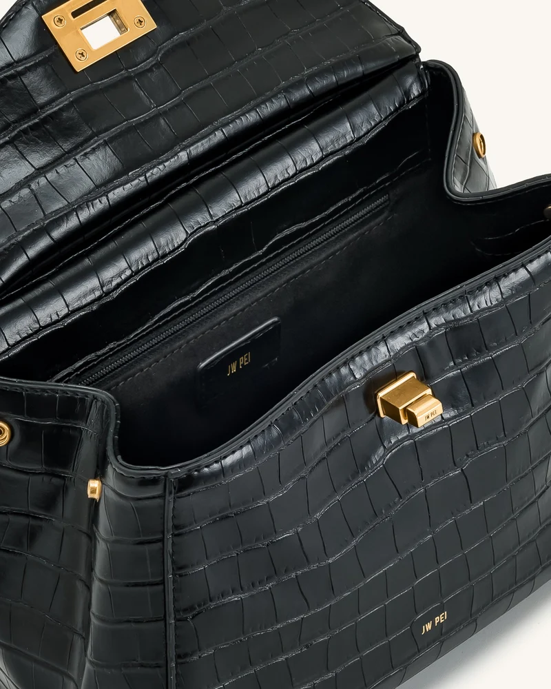 Lucia Klassische Handtasche - Schwarzes Krokodil-Muster