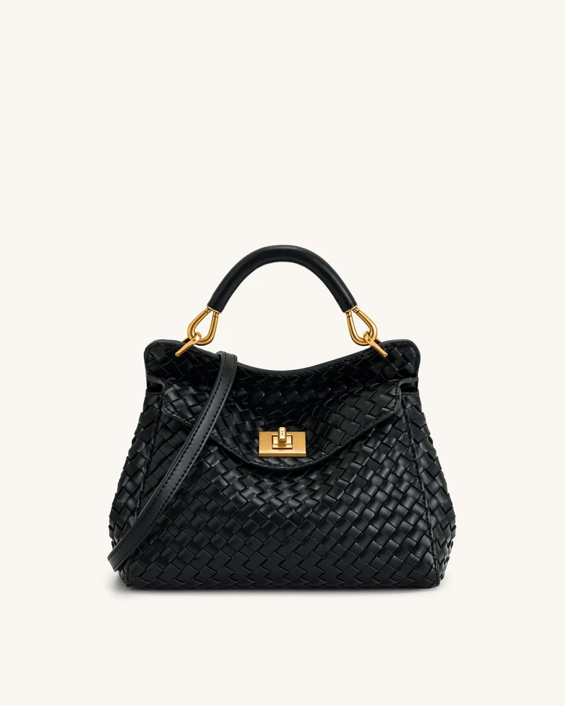 Lucia Klassische Top-Handle Gewebte Tasche - Schwarz