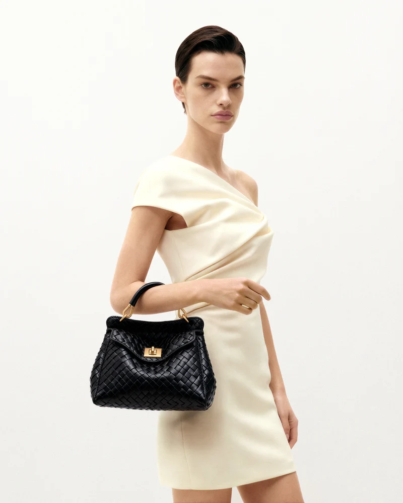 Lucia Klassische Top-Handle Gewebte Tasche - Schwarz