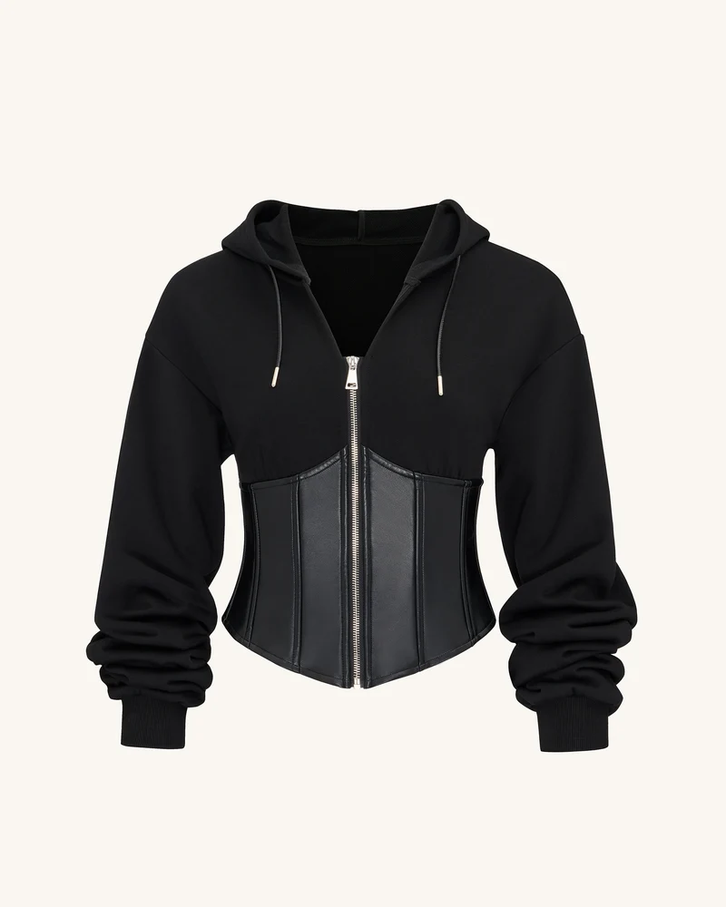 Valentina Strukturierter Korsett-Hoodie - Schwarz