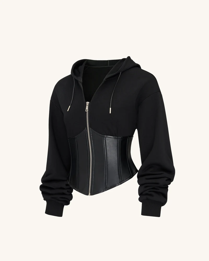 Valentina Strukturierter Korsett-Hoodie - Schwarz