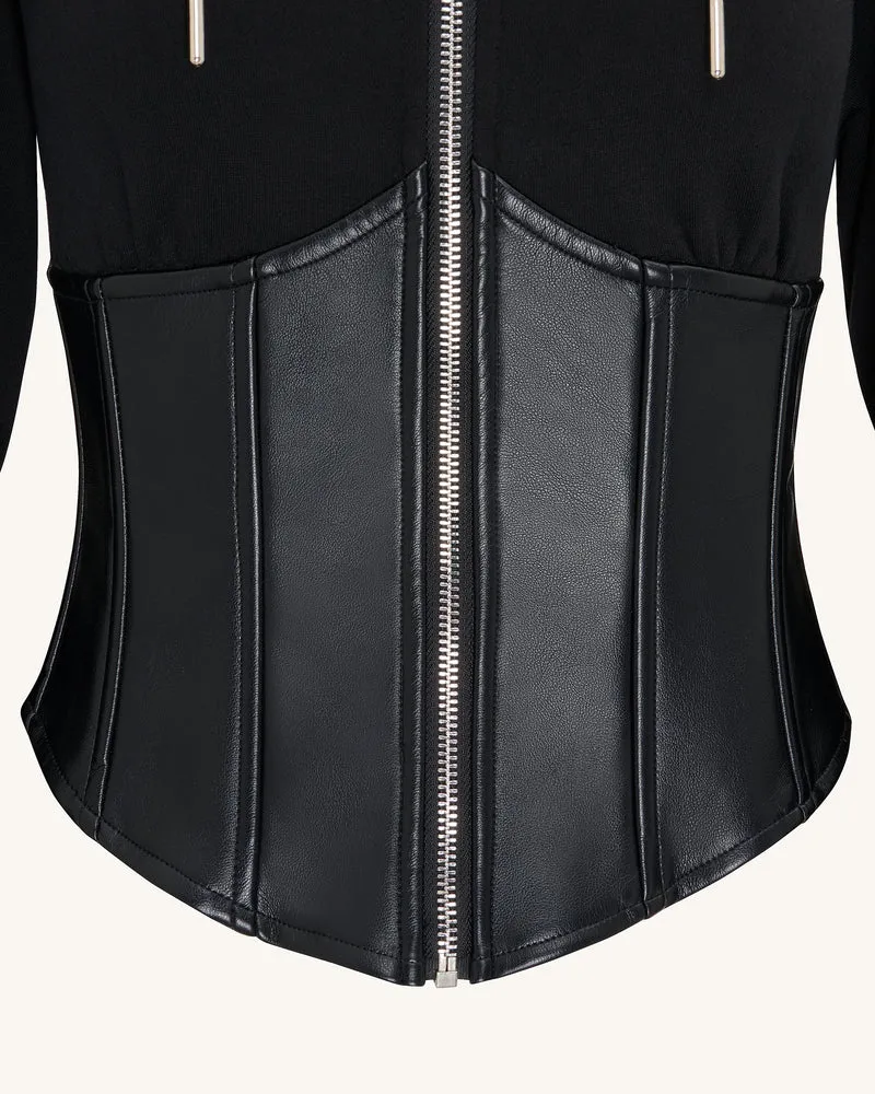 Valentina Strukturierter Korsett-Hoodie - Schwarz