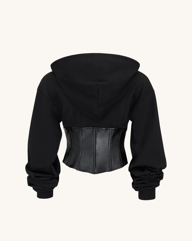 Valentina Strukturierter Korsett-Hoodie - Schwarz
