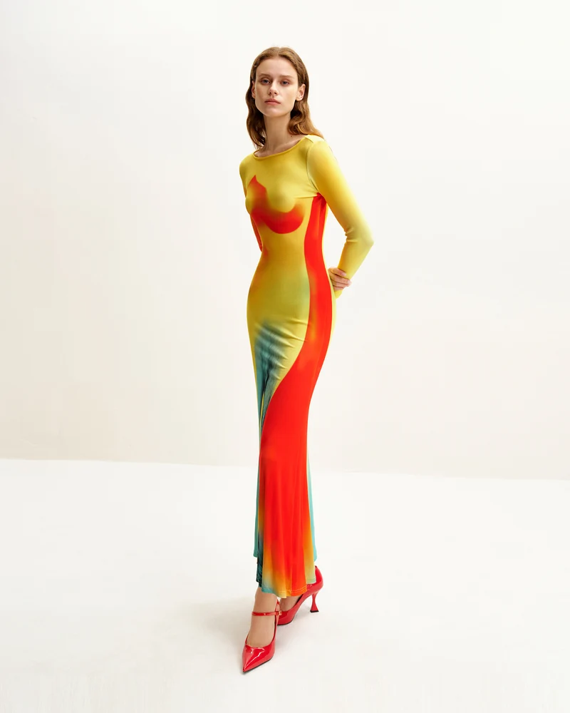 Lily Kleid mit Illusionsdruck - Mehrfarbig