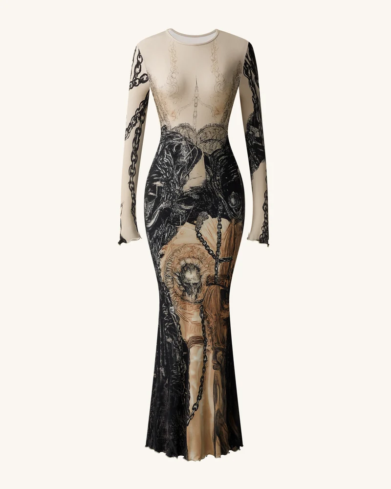 Isabella Kleid mit Vintage-Print - Braun & Schwarz