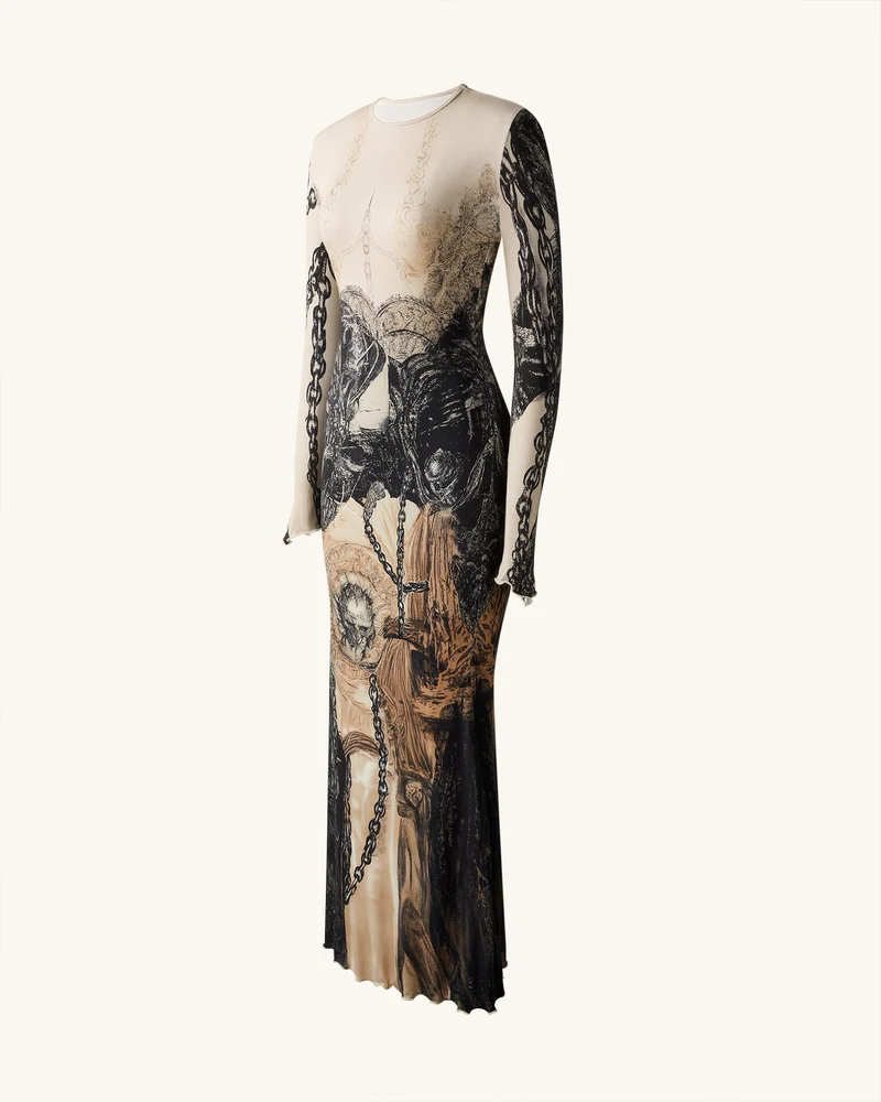 Isabella Kleid mit Vintage-Print - Braun & Schwarz