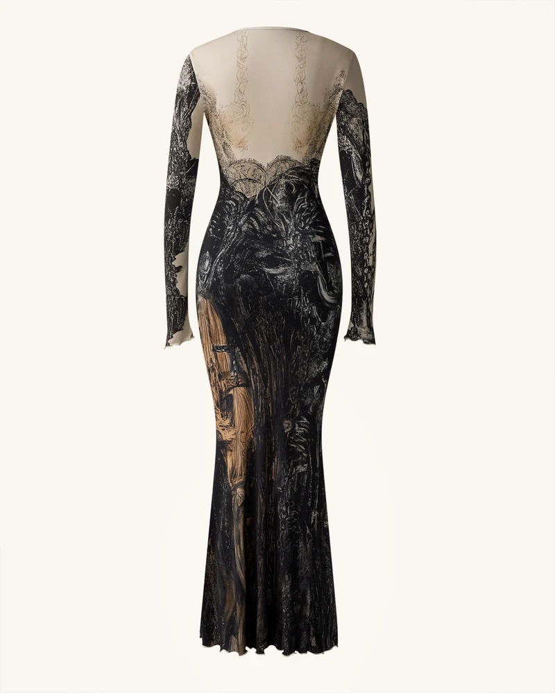 Isabella Kleid mit Vintage-Print - Braun & Schwarz