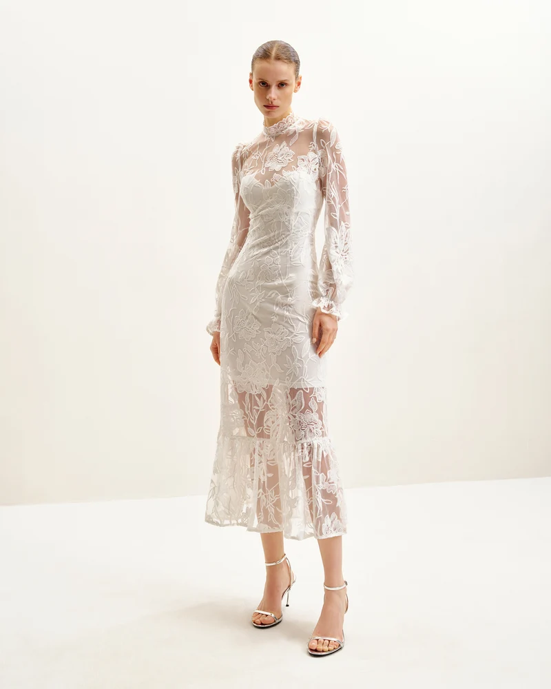 Elegantes Midikleid aus Spitze - Weiß