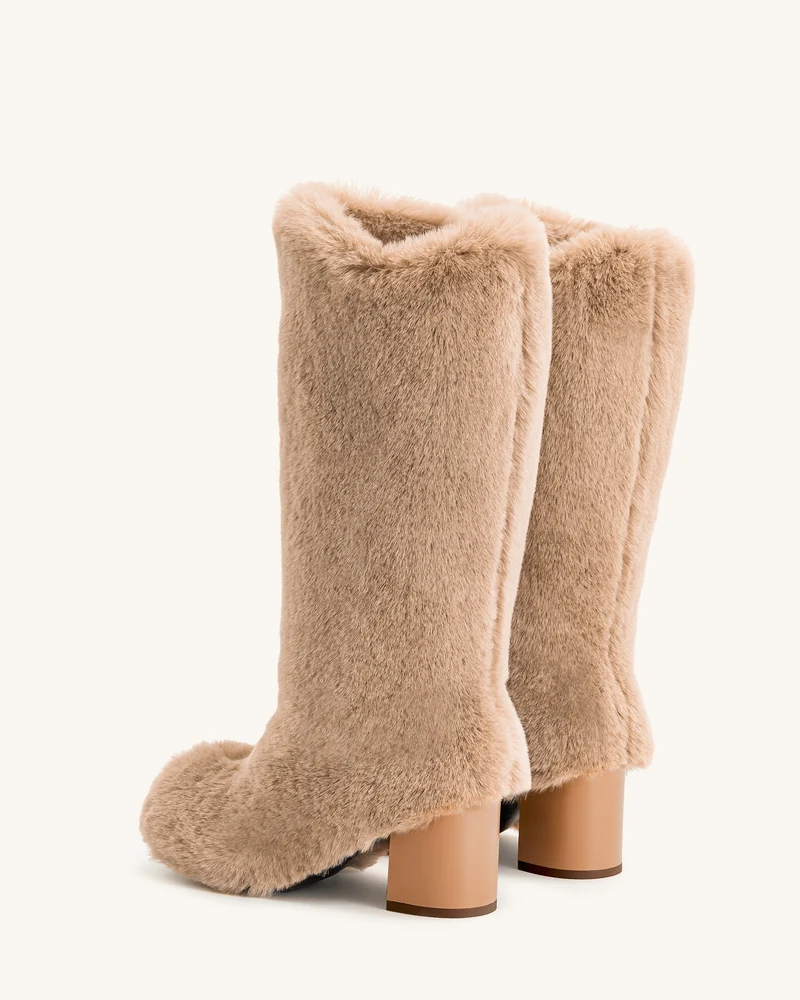 Isabella Slouchy Kunstfellstiefel - Beige