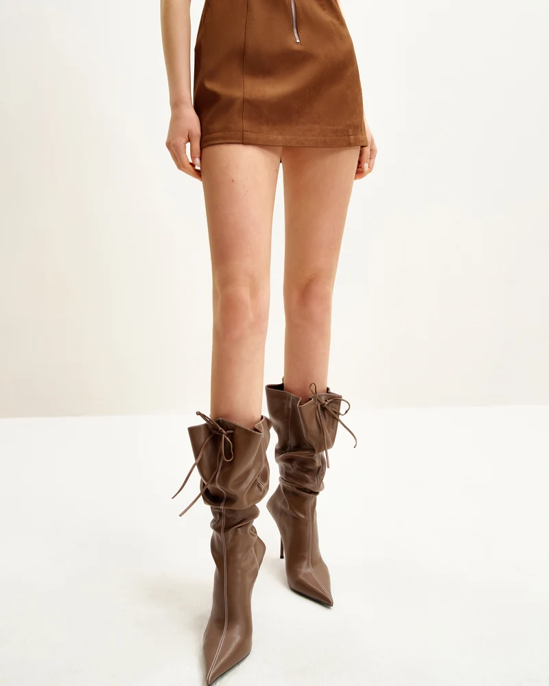 Olivia Lederstiefel mit hohem Absatz - Braun
