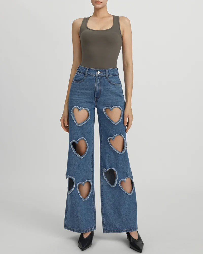 Sophia Verzierte Jeans mit Herzausschnitt - Mittelblau